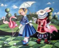 Painting by Maria Kononov from 2021 called "Alice Playing Golf"