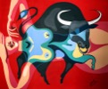 Painting by Maria Kononov from 2021 called "Europe and the Bull"