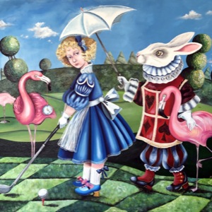 Painting by Maria Kononov from 2021 called "Алиса играет в гольф"