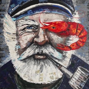 Painting by Maria Kononov from 2022 called "Fisherman from Valun"