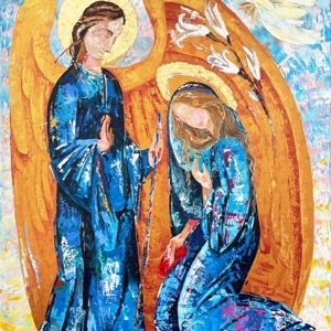 Painting by Maria Kononov from 2023 called "Annunciation"