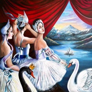 Painting by Maria Kononov from 2023 called "Swan Lake"