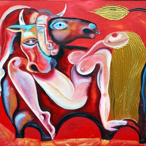 Painting by Maria Kononov from 2019 called "Europa and the Bull"