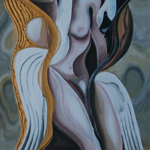 Painting by Maria Kononov from 2019 called "Leda and the swan"