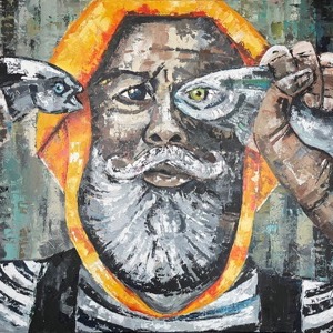Painting by Maria Kononov from 2021 called "Old Fisherman"
